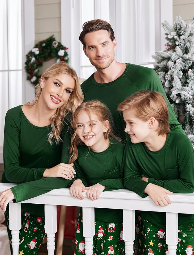 Ekouaer Family Matching Pajamas Christmas Sleepwear Long Sleeve Sleep Shirt with Plaid Pants Soft Loungewear Pjs Set S-XXL