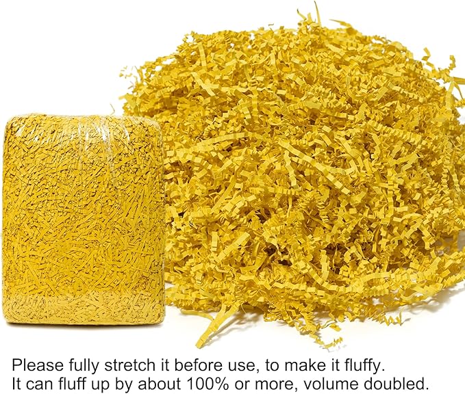 Mefleet 1/2 LB Crinkle Cut Paper Shred Filler 8 oz Yellow Crinkle Shredded Paper for Gift Box - Gift Basket Bag Filler - Grass Cushion Stuffing for Easter, Mother's day, Holiday Packaging Wrapping