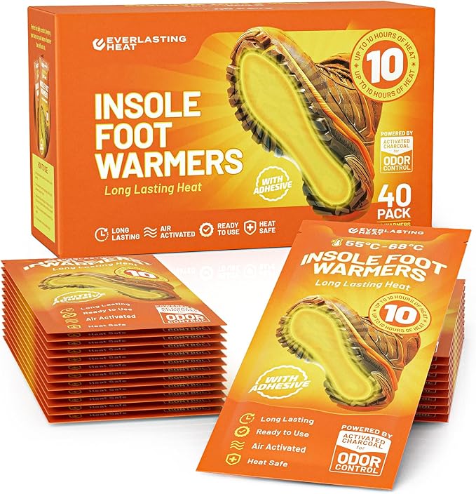 Insole Foot Warmers – 40 Pack | 10+ Hour Air-Activated Foot Warmers Disposable | Thin Adhesive Feet Warmers for Outdoor Comfort | TSA Approved Insole Warmers