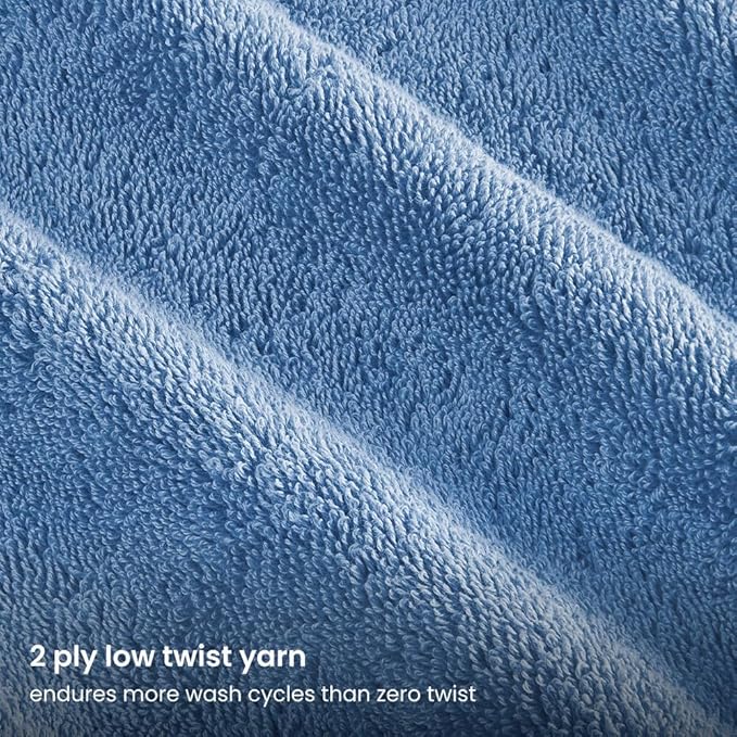 BIOWEAVES 100% Organic Cotton 700 GSM Plush 6-Piece Towel Set GOTS Certified, 2 Bath Towels, 2 Hand Towels & 2 Washcloths - Cerulean Blue