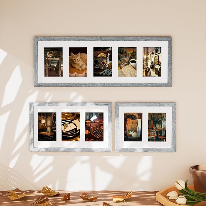 Vittanly 8x24 Collage Picture Frame, Displays 5Pcs 4x6 Pictures with Mat or 1Pcs 8x24 without Mat, Picture Frames Collage Wall Decor for Horizontal or Vertical Display, Grey, 1 Pack