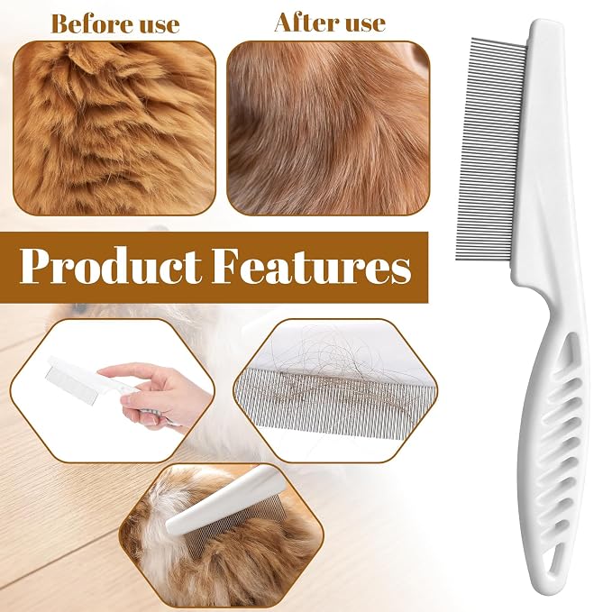 2Pcs Rabbit Brush, Fine-Tooth Stainless Steel Flea Brush for Dogs Rounded Teeth Grooming Metal Comb for Dogs, Chinchillas, Ferrets, Guinea Pigs, Rabbits