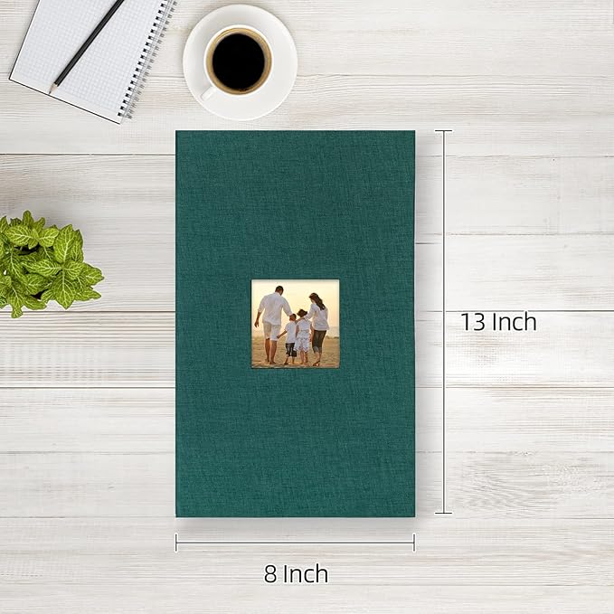 potricher Small Photo Album 4x6 300 Photos Linen Cover Picture Photo Book for Family Wedding Anniversary Baby Vacation (Dark Green,300 Pockets)