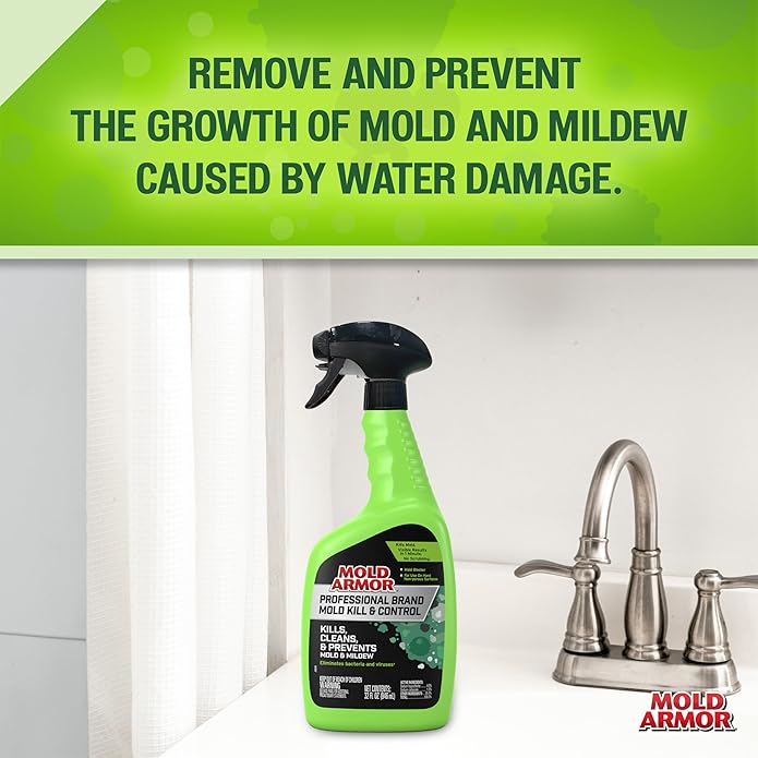 Mold Armor Professional Brand Mold Kill & Control Spray, 32 oz., Hard Surface Mold and Mildew Remover, Visible Results in Minutes, Eliminates Bacteria and Viruses