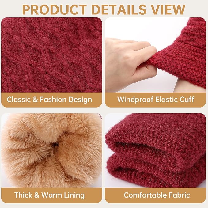 Trifabricy Winter Gloves for Women, Warm Fleece Lined Womens Gloves, Knit Glove for Women, Touchscreen Glove for Cold Weather