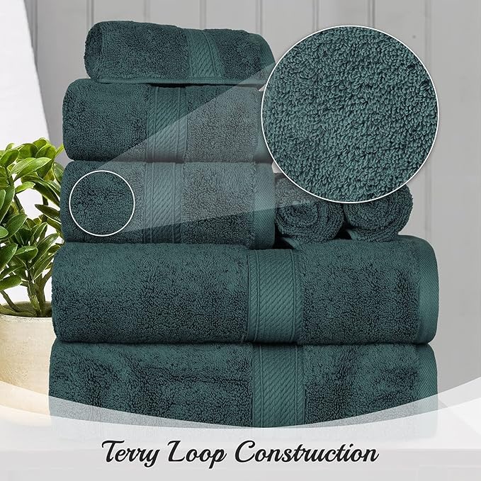 BLUENILEMILLS Madison Egyptian Cotton Towels, Towel Set for Bathroom, Shower, Hotel, Plush, 900 GSM, Highly Absorbent and Ultra-Soft Towels, Bath Essentials, 8 Piece Assorted Towel Set, Teal