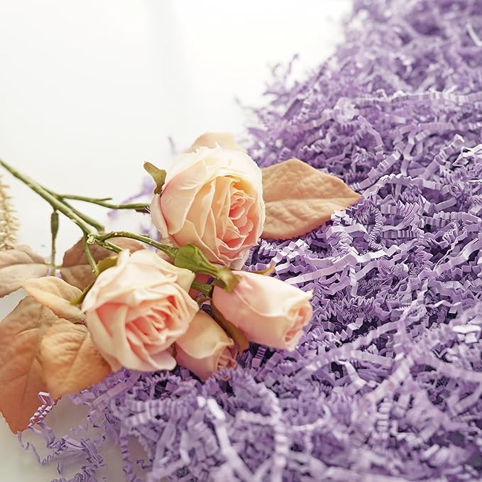 Bobobag - 1LB Crinkle Cut Paper Shred Filler Recyclable Gift Wrap Confetti Raffia Grass Shred Paper for Easter Baskets Filler Creative Eggs Decor(Lavender Purple)