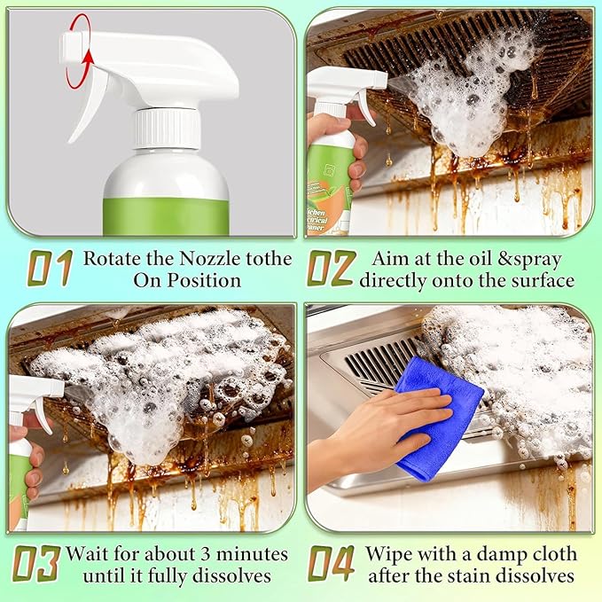 Electrolyzed Ion Kitchen Cleaner Spray, Cleanse Natural Enzyme Formula to Household Appliances, Multi Purpose Cleaner, Kitchen Appliance Cleaner for Hold, Oven, Stove, Range Hood