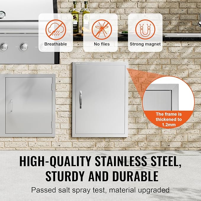 VEVOR BBQ Access Door, 27H x 20W Inch Stainless Steel Flush Mount Vertical Door with Handle for BBQ Island, Grilling Station