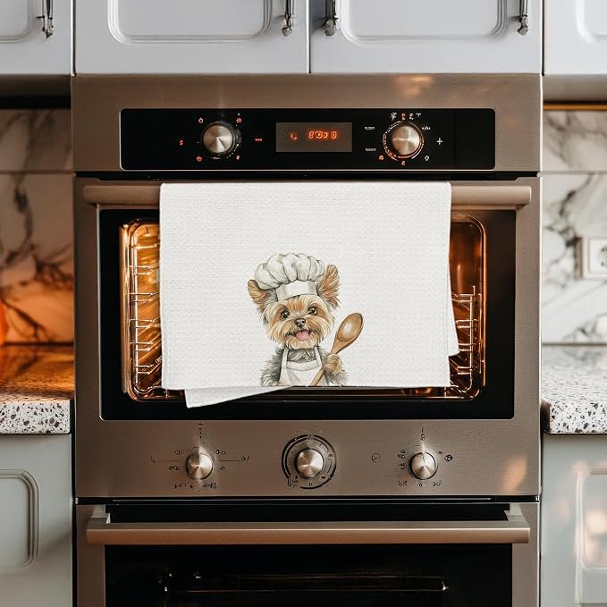 Funny Yorkshire Terrier Chef Kitchen Towels, Yorkie Gifts for Women, Chef Gifts, Funny Yorkie Dog Decorative Dish Hand Tea Towels for Kitchen Bakery, 16x24 Inch