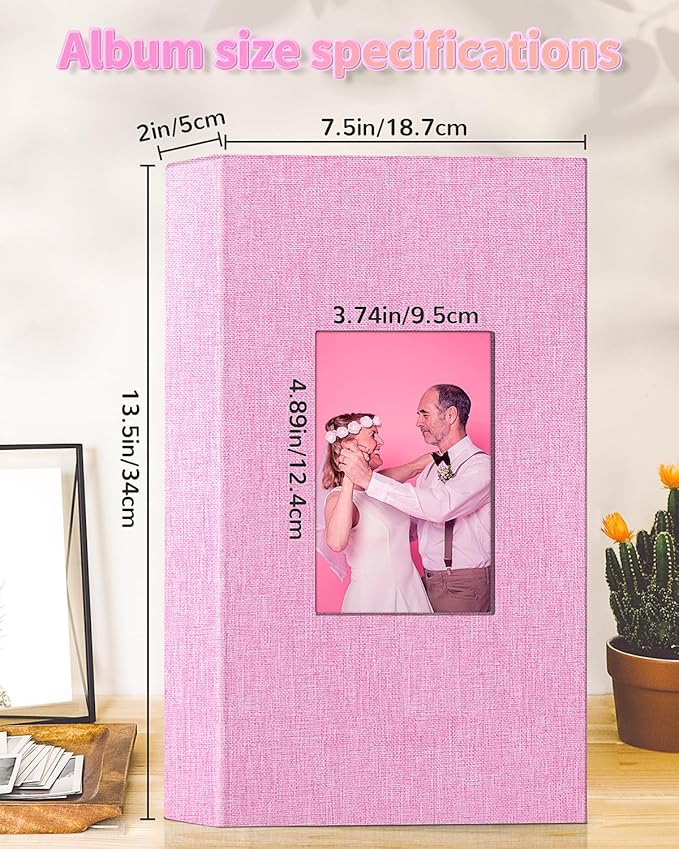 Photo Album 4x6 with 300 Pockets,Slip-in Picture Albums,Linen Cover Memory Book with Front Window,White Page Vertical Photo Book for Wedding,Family,Anniversare,Baby,Vacation
