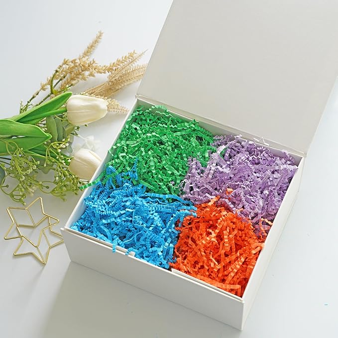 Bobobag - 1LB Crinkle Cut Paper Shred Filler Recyclable Gift Wrap Confetti Raffia Grass Shred Paper for Easter Baskets Filler Creative Eggs Decor (Blue)