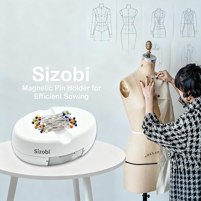 Sizobi Magnetic Pin Cushions for Sewing with 100Pcs Ball Head Straight Pins | Magnetic Pin Holder, Sewing Supplies, Needle Magnetic Quilting Pins Holder Organizer, Bobby Pins Holder, White