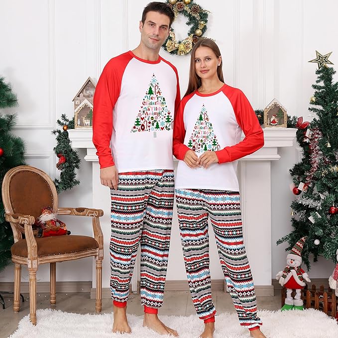 PYAEAS Matching Family Pajamas Sets Christmas PJ's Jammies Holiday Sleepwear Loungewear for Adult Women Men Xmas Outfits