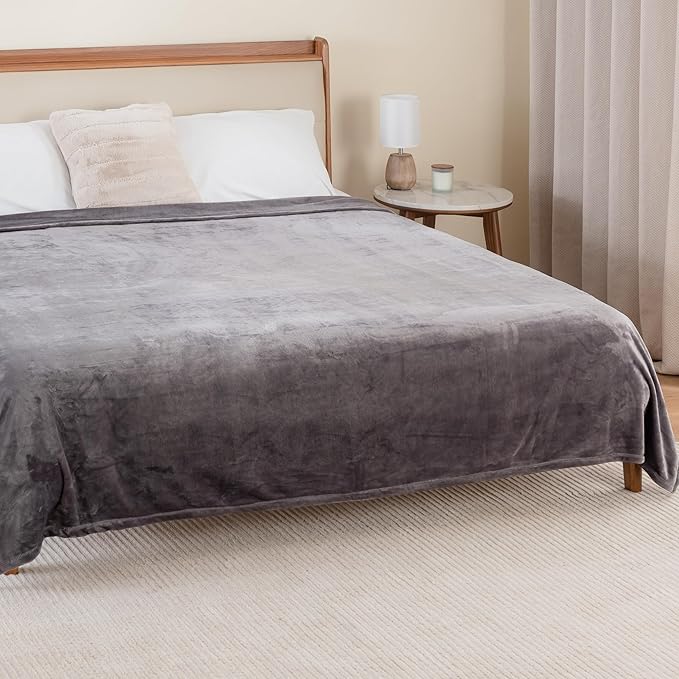 Berkshire Blanket Classic VelvetLoft® Solid Bed Blanket Twin Size, Lightweight Soft Fuzzy Plush Blanket for Bed and Couch, Grey Heron, 60x92 Inches