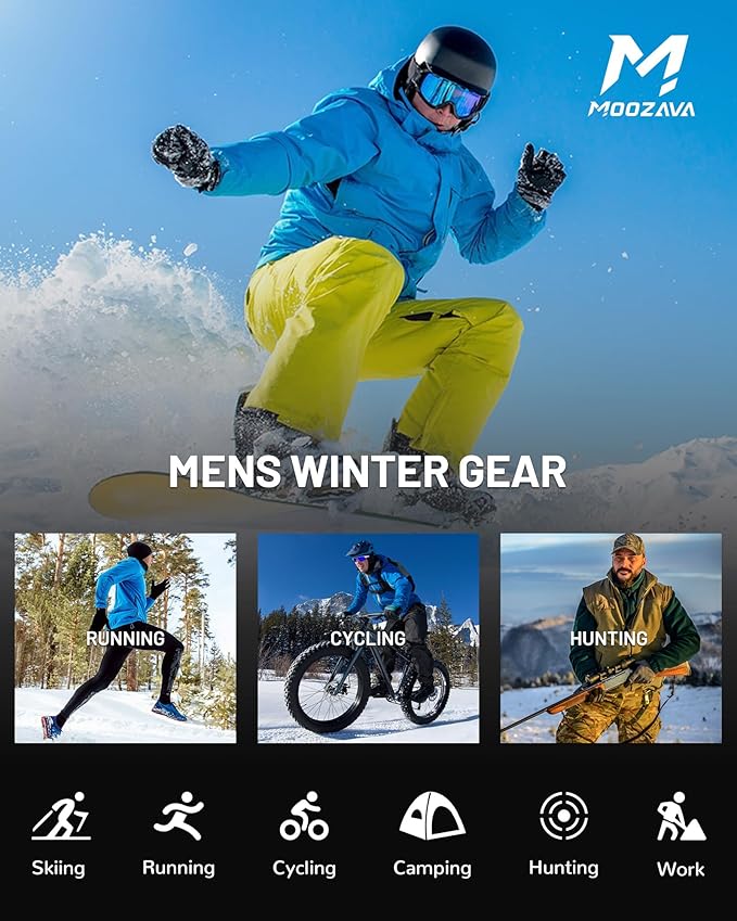 Moozava Mens Thermal Long Sleeve Shirt Fleece Lined Compression Base Layer Top Cold Weather Gear Hunting Athletic Undershirt