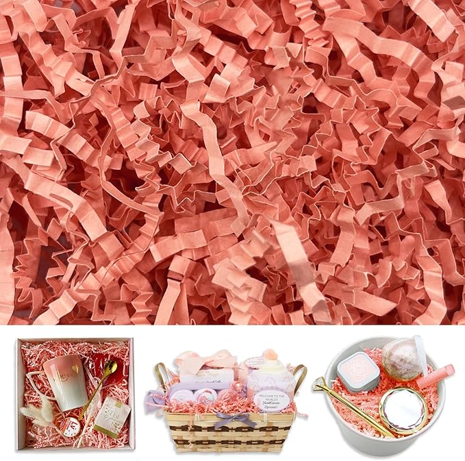 Flesh Pink Crinkle Cut Paper Shred Filler, 2 LB Basket Filler Shredded Paper, Confetti Stuffing for Basket Filling, Halloween, Thanksgiving, Christmas, Birthdays, Gift Wrapping, Stuffer Party Supplies