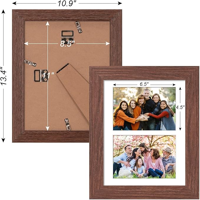8.5x11 Picture Frame Display 2 opening Double 5x7 Picture Frame Collage,Multi Photo Frame with Mat,Plexiglass,Horizontal and Vertical Formats for Wall Decor,Walnut Wood Grain