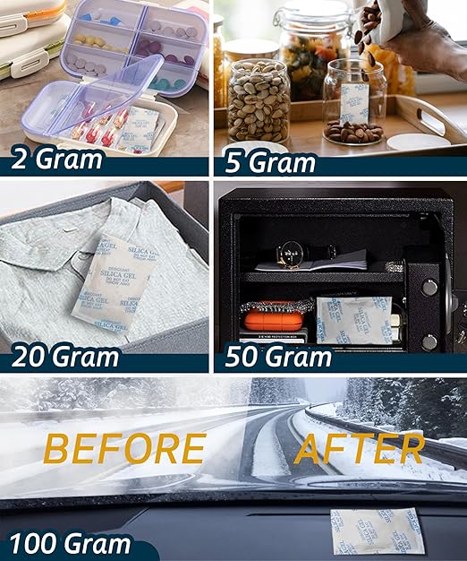 20 Gram (20 Pack) Color-Indicating Silica Gel Packets, Each 5 Pack Individually Sealed, Food Grade Desiccant - Rechargeable Moisture Absorbers for Food Storage, Electronics, 3D Filament & Safes