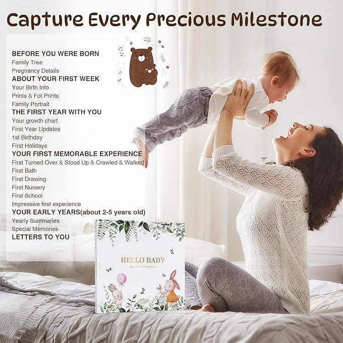 Baby Memory Book Keepsake for Boy and Girl Gifts Timeless First 5 Year Milestone Book to Record Every Event from Birth to Age 5 Gender Neutral Baby Journal Scrapbook Album