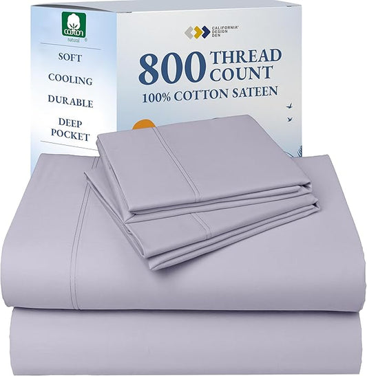 California Design Den Cal King Cotton Sheets - Luxury 800 Thread Count, 100% Cotton Sateen Bedding - Deep Pocket California King Sheet Set - Lavender