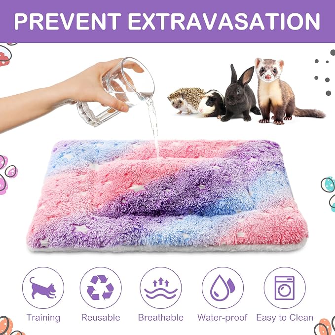 Haull 4 Pcs Waterproof Guinea Pig Bedding Soft Dog Cat Bed Crate Mat Small Animal Plush Cage Liners Rabbit Bunny Kennel Pad Reversible Cozy Pee Thickened Hamster Pad(Colorful Star,13 x 10 Inch)