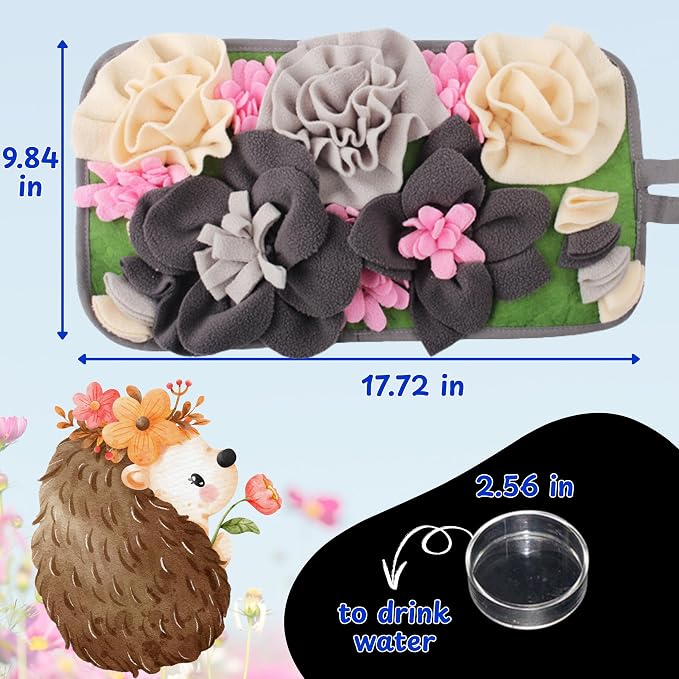 Foraging Mat For Hedgehog Enrichment Toys, Hedgehog Toys For Cage and Water Bowl, Interactive Feeding Toy For Small Pet, Rabbit Foraging Mat, Hedgehogs Accessories, Guinea Pig Toy (Gray, 17.7x9.8in)