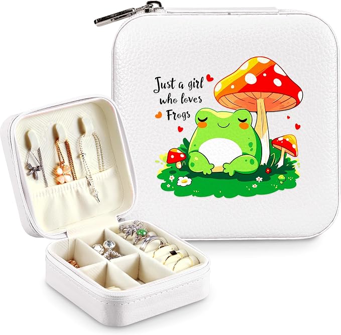 Frog Jewelry Box, Gifts For Kids Teens Girls, Frog Lovers Stuff Items Accessories Things Merchandise Decor Merch, Travel Ring Earrings Necklace Organizer Holder!