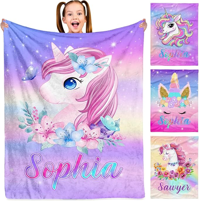 Custom Initial Baby Name Blanket - Personalized Throw Blanket for Babies Kids Adults
