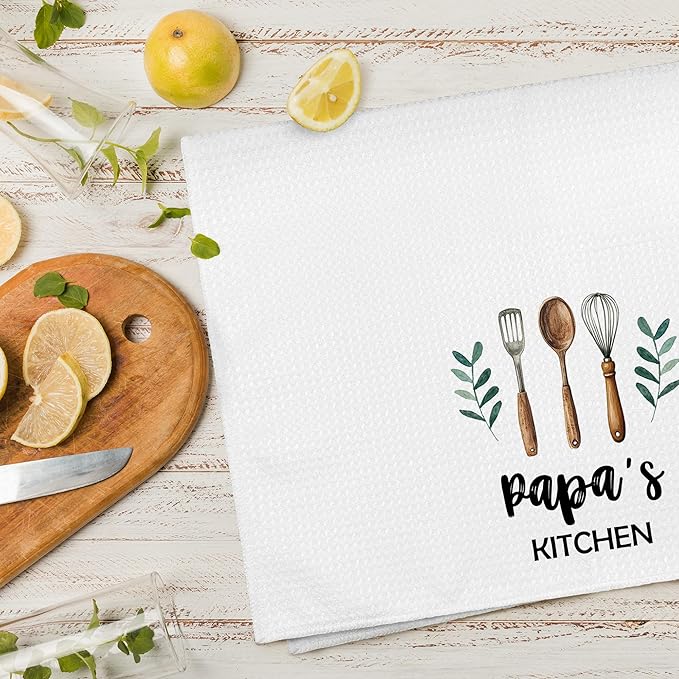 Papa's Kitchen Towels, Papa Dad Grandpa Christmas Birthday Gifts Hand Towels for Dad from Daughter Son, Rustic Farmhouse Decorative Tea Dish Towels for Room Father's Day Decor 16x24 in