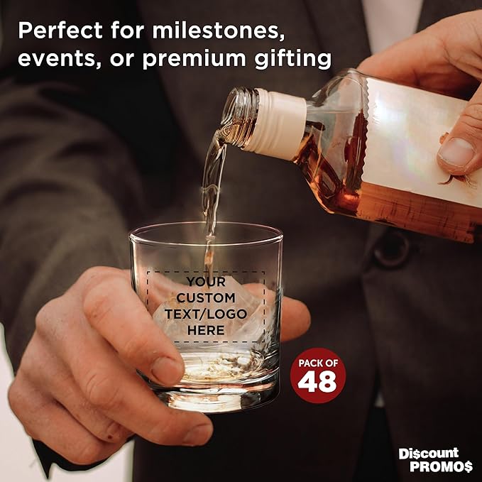 Custom Lexington Rocks Whiskey Glass 10.5 oz, Set of 48, Personalized Bulk Pack - Perfect for Scotch, Bourbon, Whiskey, Cocktail - Clear