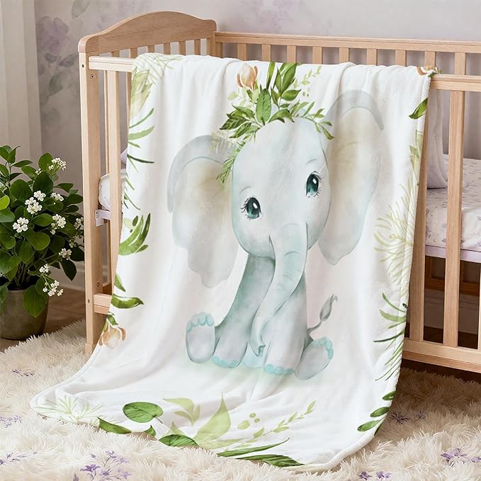 Personalized Elephant Baby Blankets, Customized Baby Blanket with Name for Baby Boys, Custom Baby Blankets for Baby Shower, 30"x40"