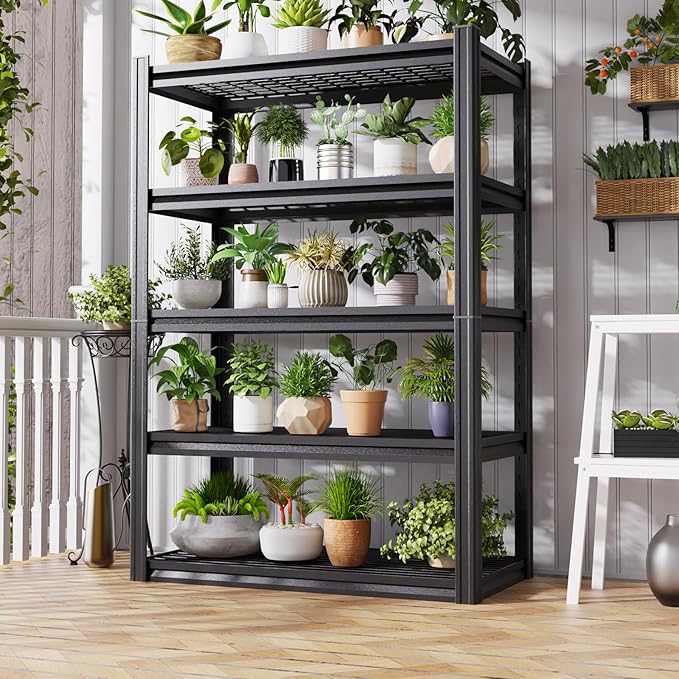 4 Pack 5 Tier Heavy Duty Garage Shelving,2500LBS Adjustable Metal Storage Shelves, Boltless Shelving Unit for Garage, Basement, Warehouse, Pantry, Closet, Kitchen,78"x46"x19.7" Black