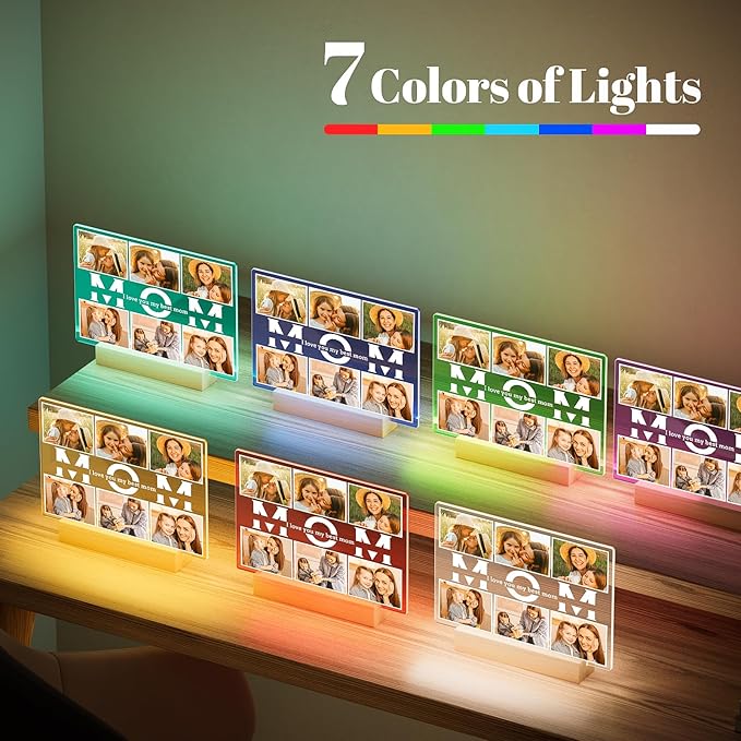 Personalized Birthday Gifts for Mom from Daughter Son, Custom Collage Picture Frames with Photos, Customized Photo Frame with Night Light, Personalized Christmas Gifts for Mom Kids Baby Family