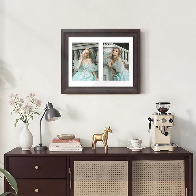 8.5x11 Picture Frame 5x7 Collage Picture Frame Displays Double 5x7 inch Photos or 8.5x11 Certificate (Without Mat) Wall Decor or Tabletop Walnut