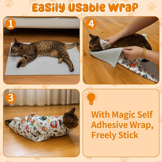 27.55" Cat Grooming Wrap for Cutting Nails Self Adhesive Cat Wrap for Nail Clipping Cat Restraint Blanket for Pet Cleaning and Beauty