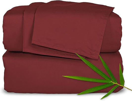 California King Sheets by Pure Bamboo, Genuine 100% Organic Viscose Derived from Bamboo Bed Sheet Set, Soft & Cooling, Double Stitching, Lifetime Quality Promise (California King, Merlot)