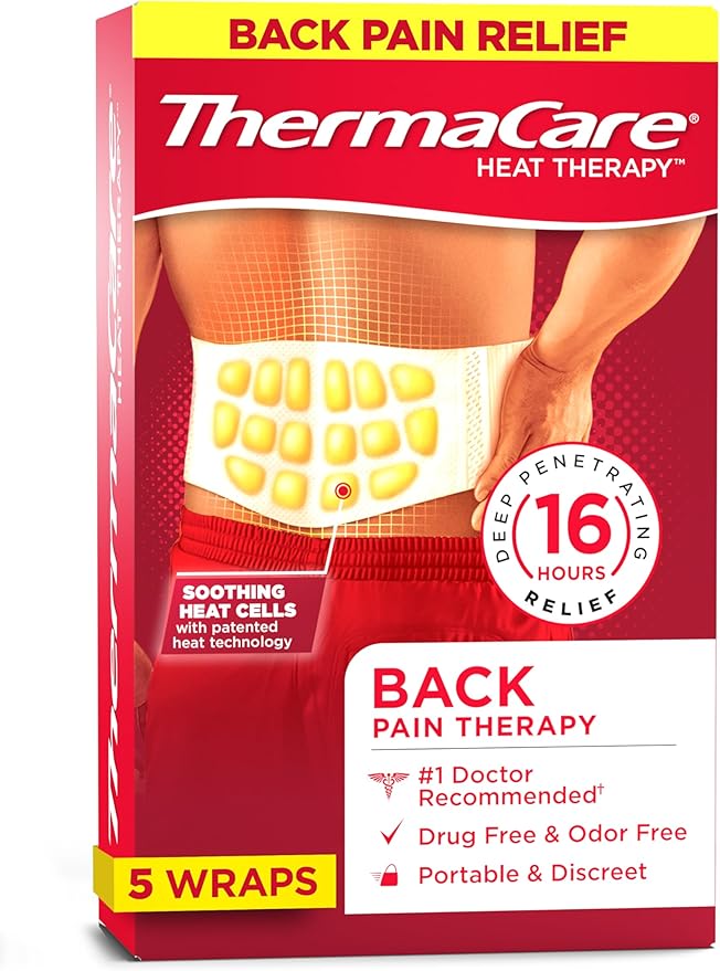 ThermaCare Advanced Back & Hip HeatWraps - Long-Lasting, Disposable Heat Therapy for Lower Back Pain, Muscle Soreness, & Herniated Discs - Drug-Free (L-XL, Pack of 5)