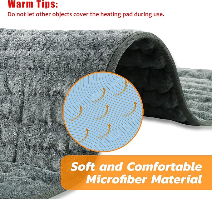 24"X20" Electric Heating pad with 6 Heat Settings, Auto Shut Off, Dark Gray Dry Electric Heating for Back Neck Knee Arms Legs Shoulder Heat Pads for Christmas Birthday Father's Day Mother's Day