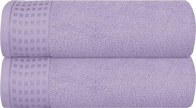 GLAMBURG 100% Cotton 2 Pack Oversized Bath Towel Set 28x55 Inches, Ultra Soft Highly Absorbant Compact Quickdry & Lightweight Large Bath Towels, Ideal for Gym Travel Camp Pool - Purple