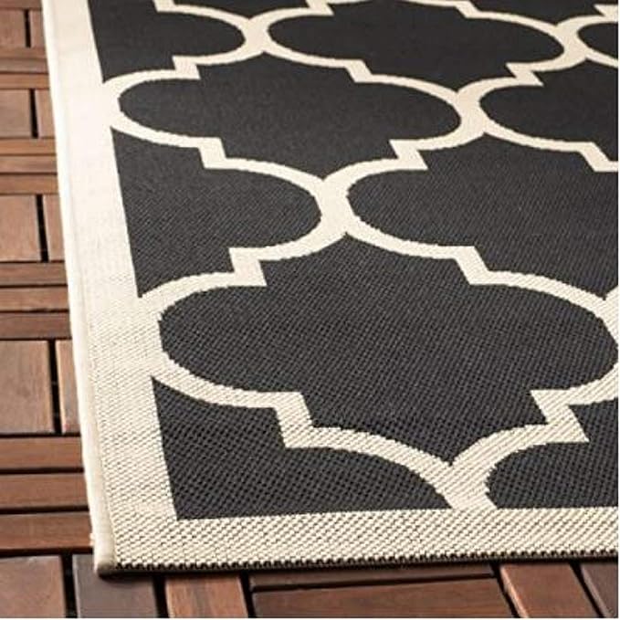 SAFAVIEH Courtyard Collection 2'3" x 14' Black/Beige CY6918 Trellis Indoor/ Outdoor-Waterproof Easy-Cleaning Patio Backyard Mudroom Runner-Rug