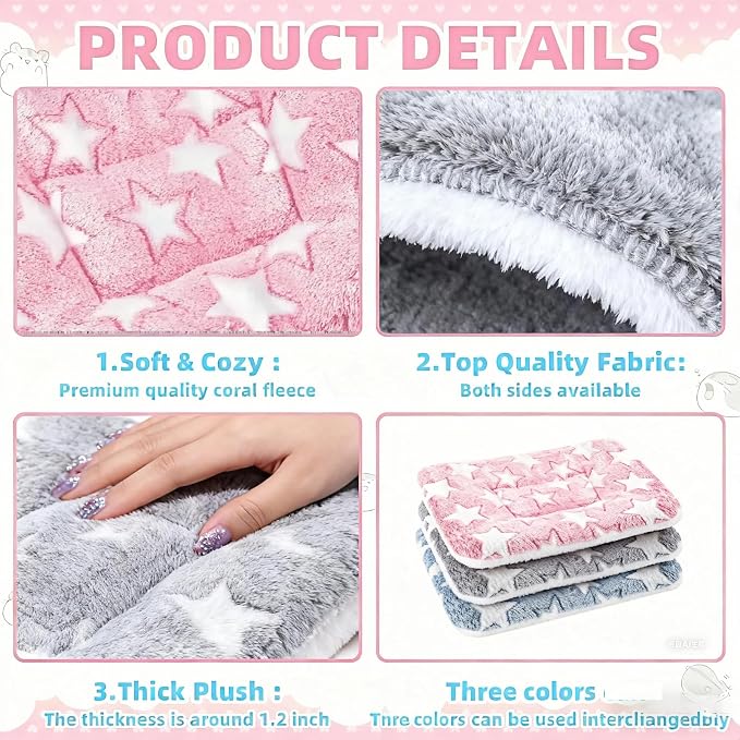 Steelhill Small Pet Bed 3 Pcs Animal Beds for Rabbit,Guinea Pig,Chinchilla,Hedgehog,Ferret & More Warm,Cozy,Soft Washable Bunny Pet Mattress for Indoor