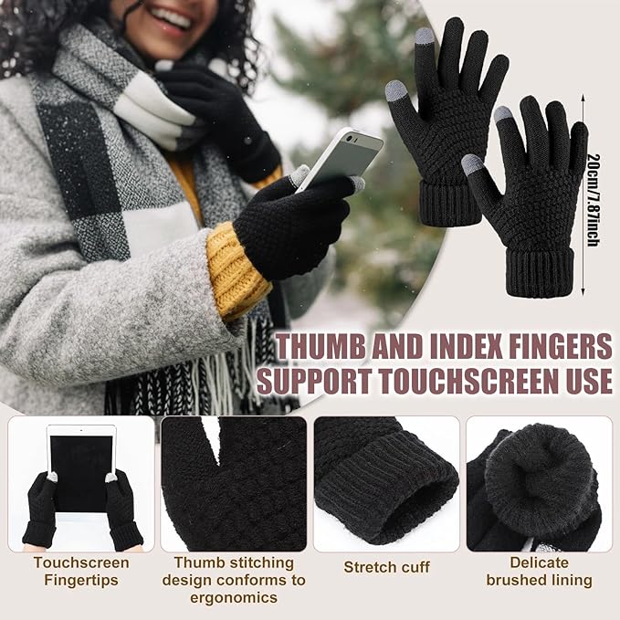 Geyoga 6 Pcs Winter Hat Scarf Gloves Set Knitted Touchscreen Gloves Plaid Scarf Earmuffs Socks Gift for Women Men