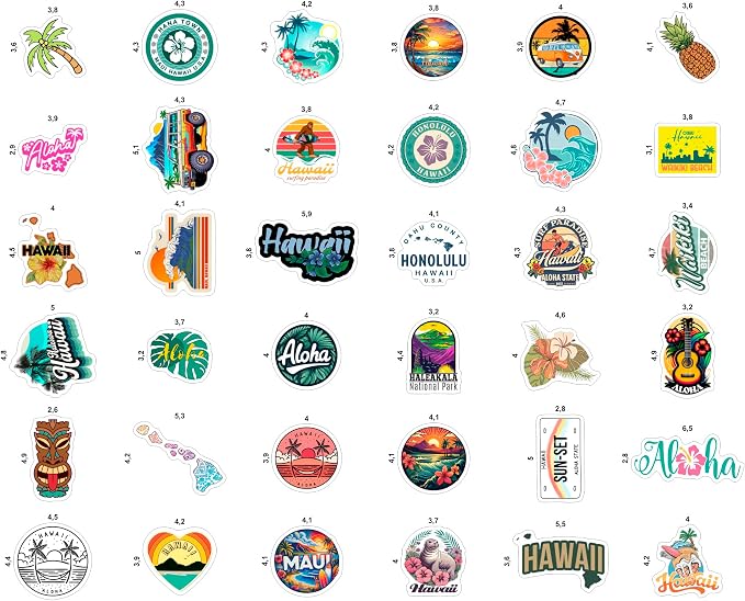 100Pcs Hawaii Stickers for Water Bottle and Laptop - Hawaiian Party Supplies & Decorations, Waterproof Vinyl Decals, State Pride and Icon Stickers, Gifts for Women & Men