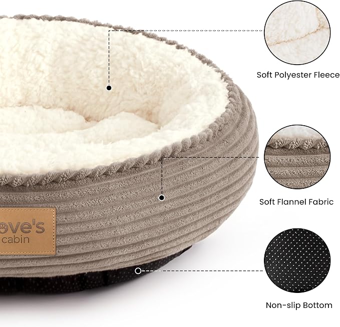 Love's cabin Round Donut Cat and Dog Cushion Bed, 20in Pet Bed for Cats or Small Dogs, Anti-Slip & Water-Resistant Bottom, Super Soft Durable Fabric Pet beds, Washable Luxury Bed Khaki