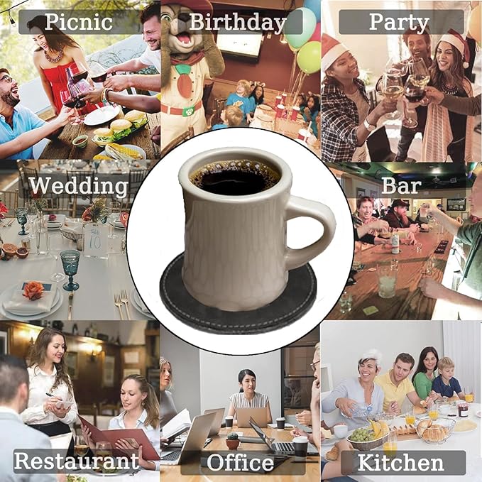 Personalized Coasters,Custom Set of 6 Leather Coaster for Drinks with Holder,DIY Name/Photo/Logo,Non-Slip,Heat Resistant, Waterproof,Used for Coffee Shops,Bars,Kitchens,bedrooms
