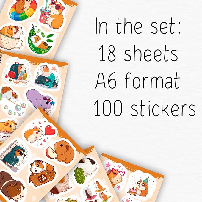 100Pcs Guinea Pig Stickers Funny for Water Bottle - Gifts for Guinea Pig Lovers, Party Decorations, Favors - Gift for Women & Men