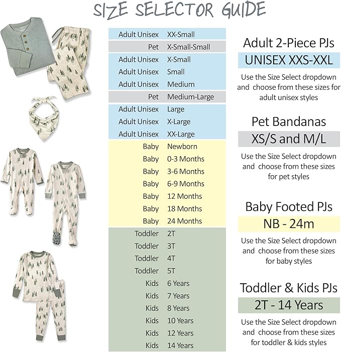 JAMIE Matching Family Jammies Holiday Pajamas 100% Organic Cotton PJs Adults, Kids, Toddlers, Baby, Pets