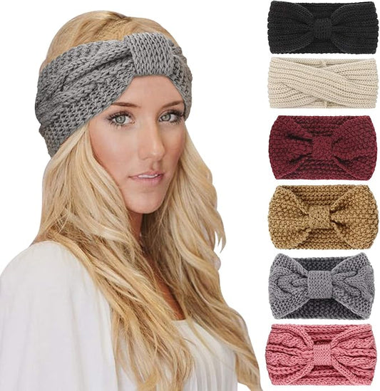 DRESHOW Winter Knit Chunky Headbands for Women Crochet Turban Knitted Ear Warmer Fashion Head Wrap 6 Pack