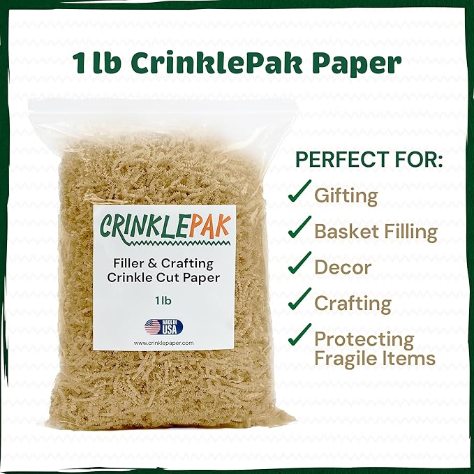 1LB USA Made Ivory Crinkle Paper Filler | Great Shredded Paper For Gift Baskets, Shipping Packages, Gift Box Filler, Basket Filler, Birthdays, Weddings, Anniversaries | Ivory Crinkle Shred
